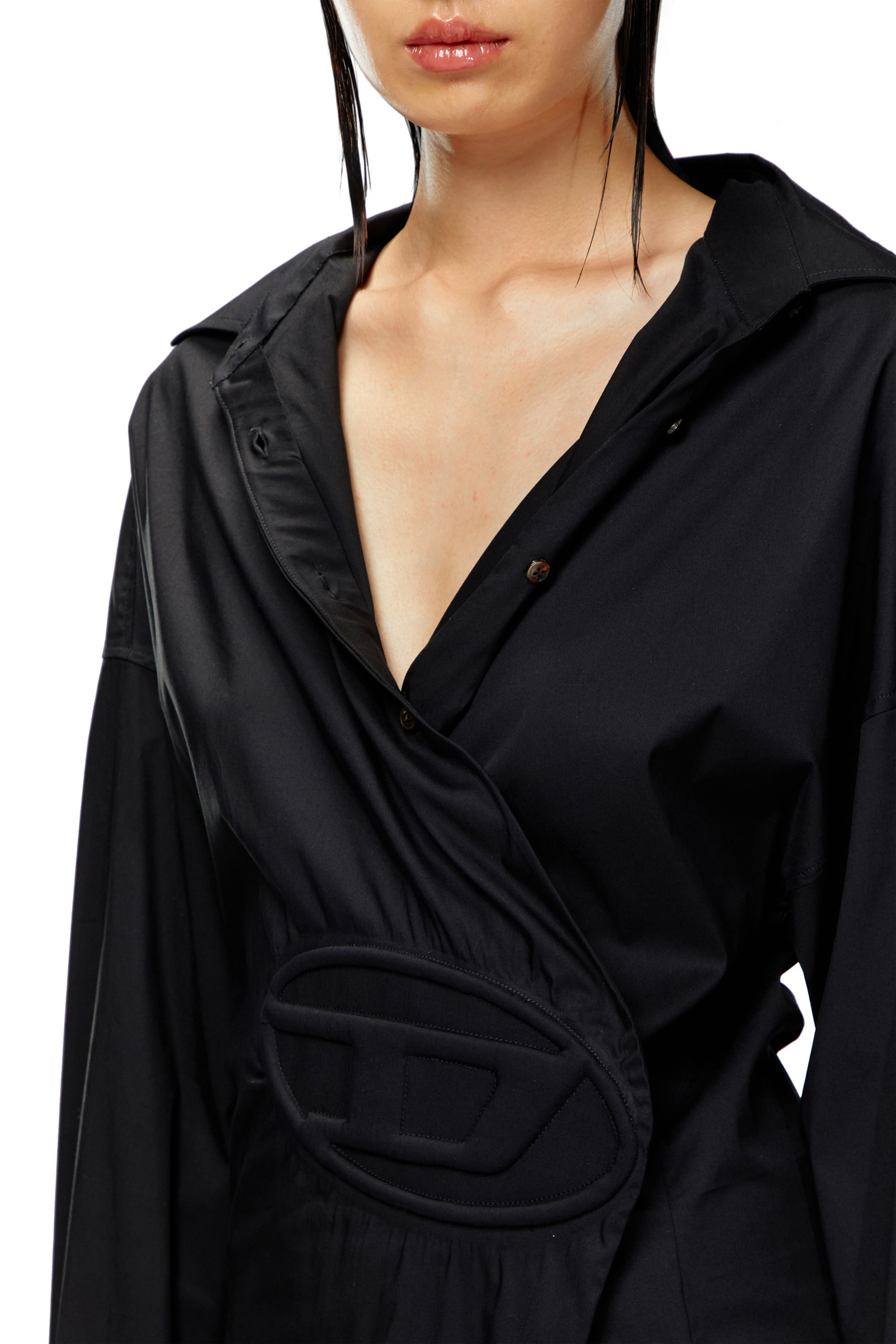 Diesel - D-SIZEN-N1, Woman Short shirt dress in stretch poplin in Black - Image 3