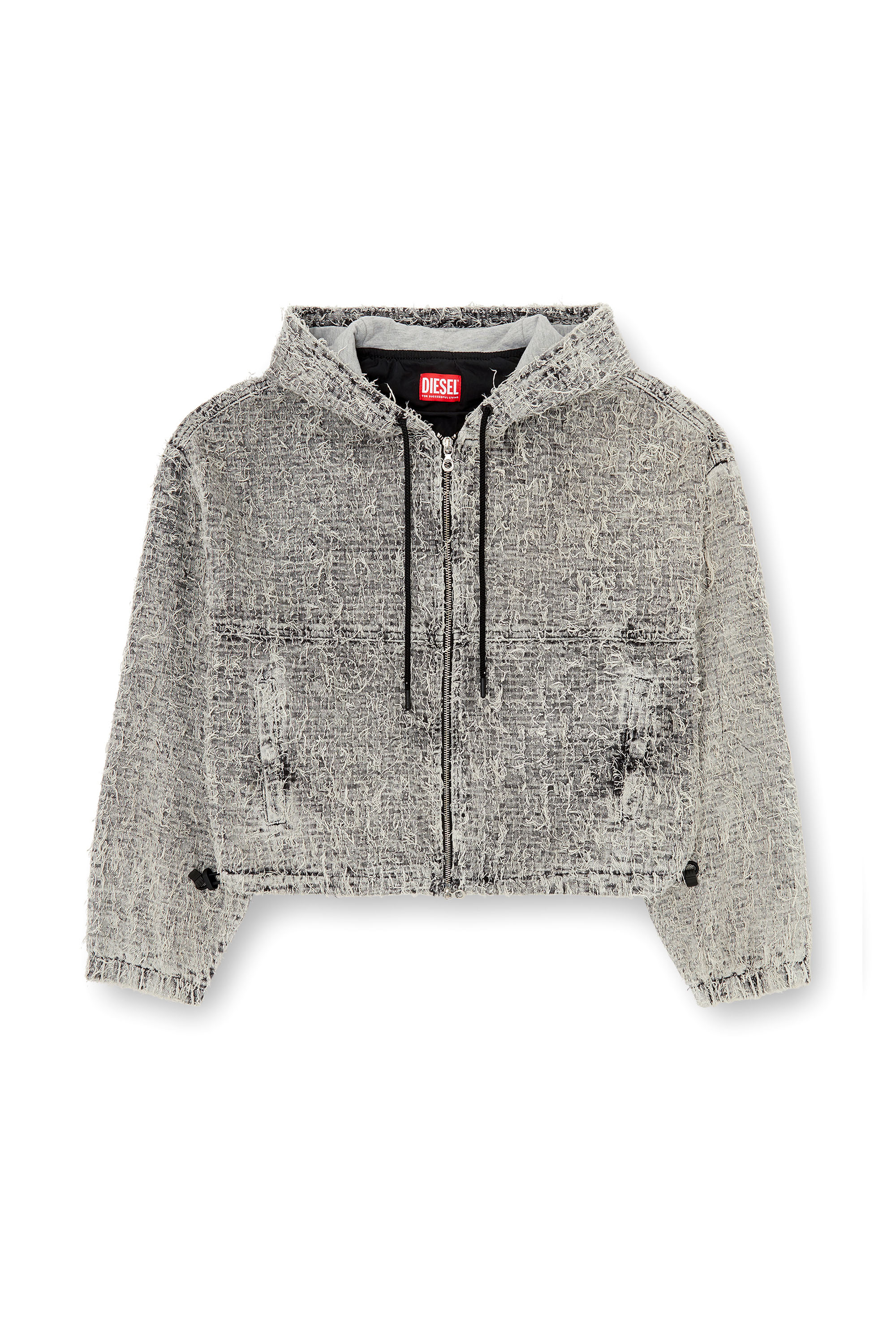 Diesel - DE-FLOW-S1, Woman's Hooded jacket in bouclé denim in Grey - 5