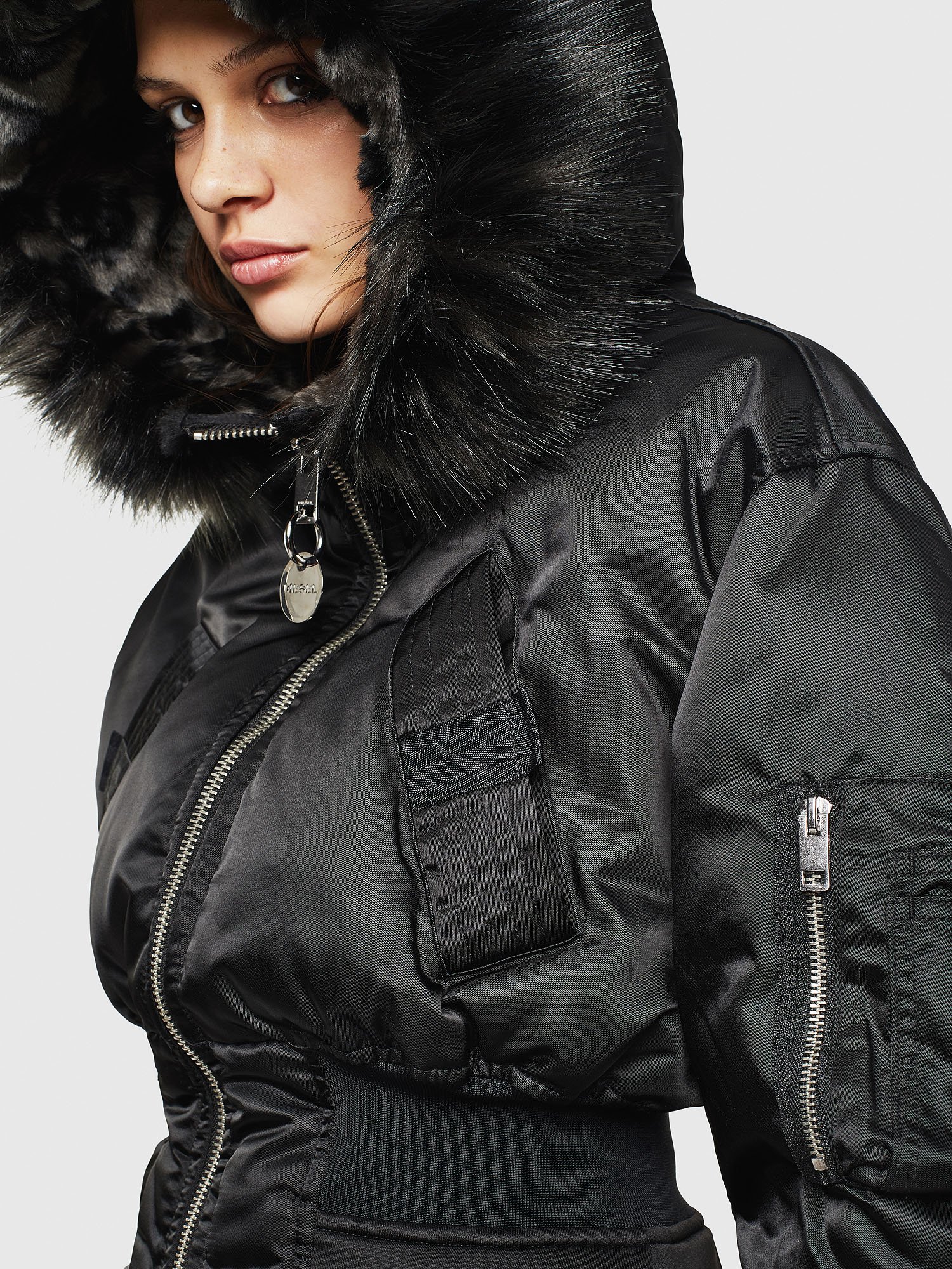 W-ISOKE-A Woman: Hybrid jacket with faux fur-trimmed hood | Diesel