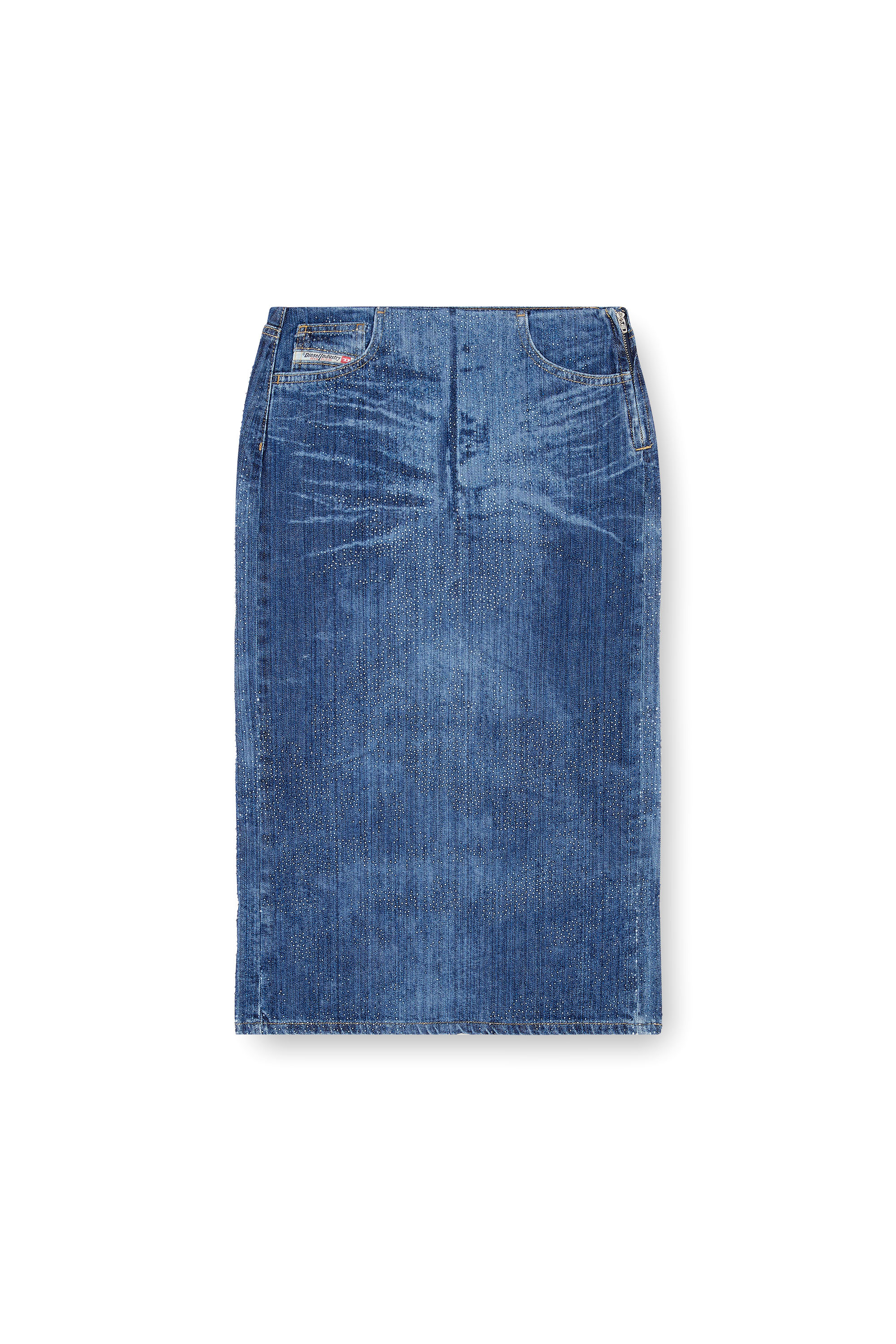 Diesel - DE-PRA-S3, Woman's Pencil skirt in rhinestone denim in Dark Blue - 3