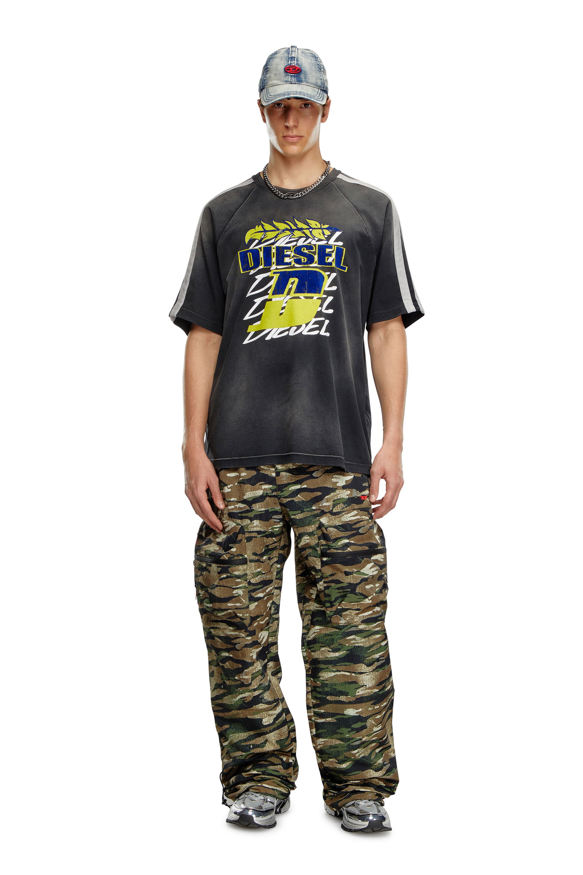 Diesel - AMSB-AMBROSE-WT23, Man Nylon cargo pants with worn camo print in Multicolor - Image 4