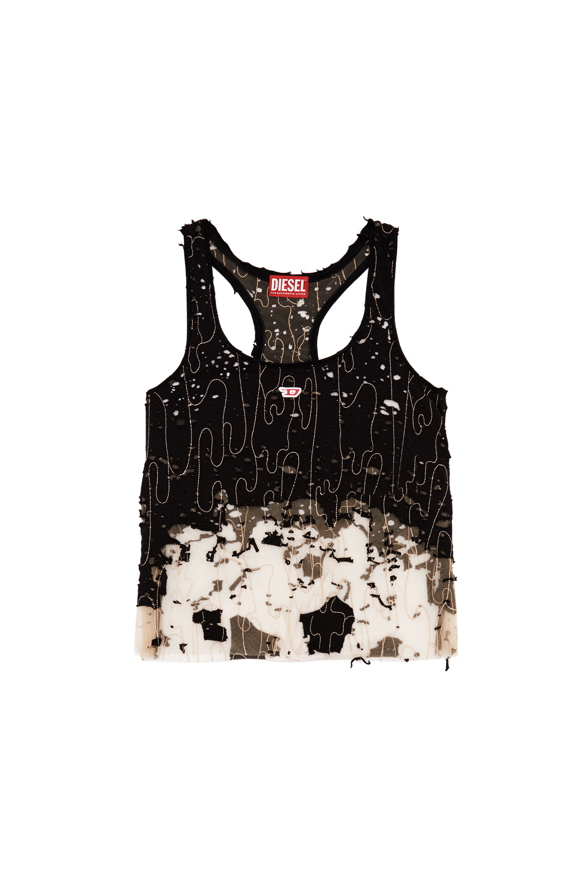 Diesel - T-BILS-DEV, Woman Tulle tank top with destroyed jersey in Black - Image 6
