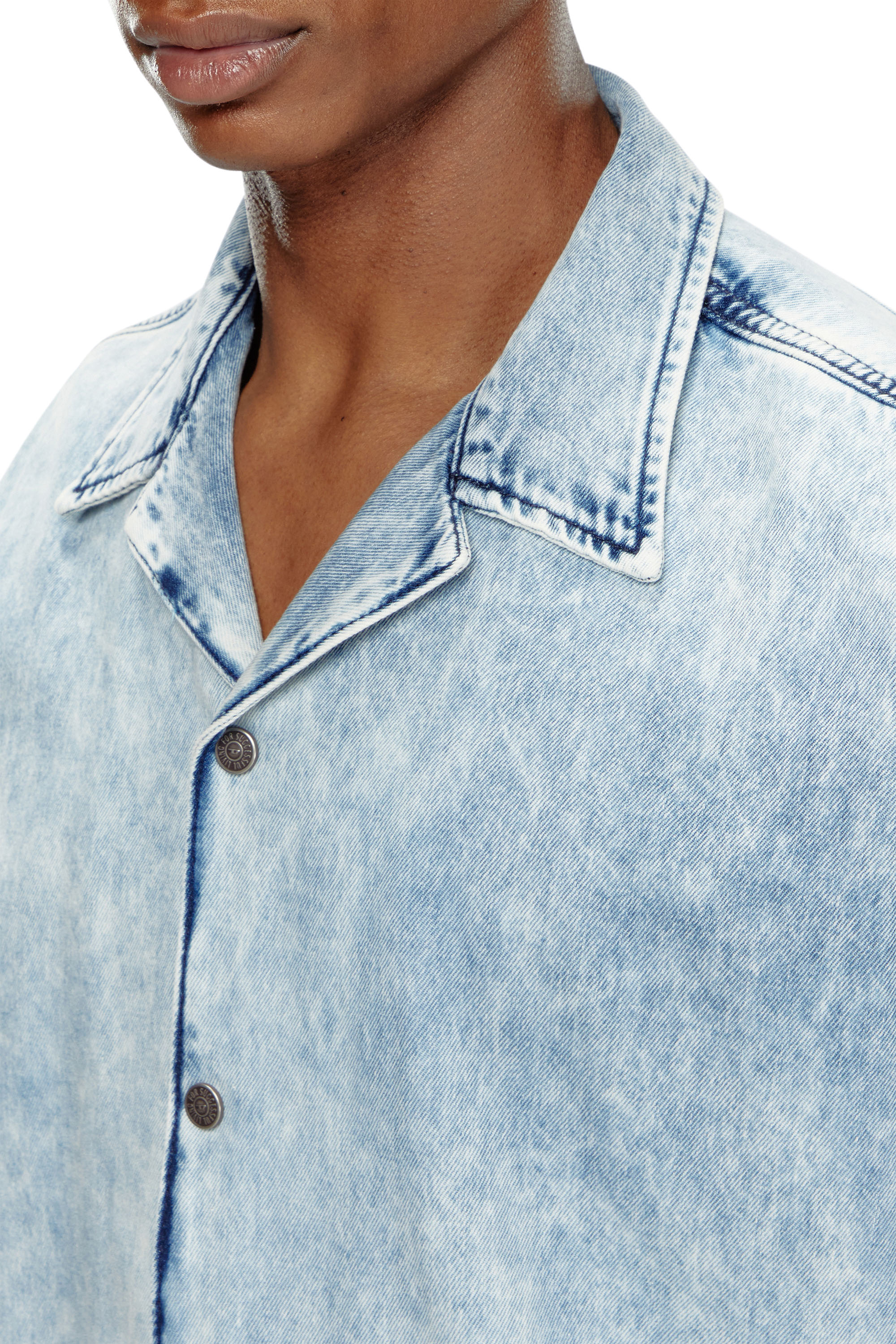 Diesel - D-NABIL-S, Man Denim bowling shirt with Oval D in Blue - Image 3