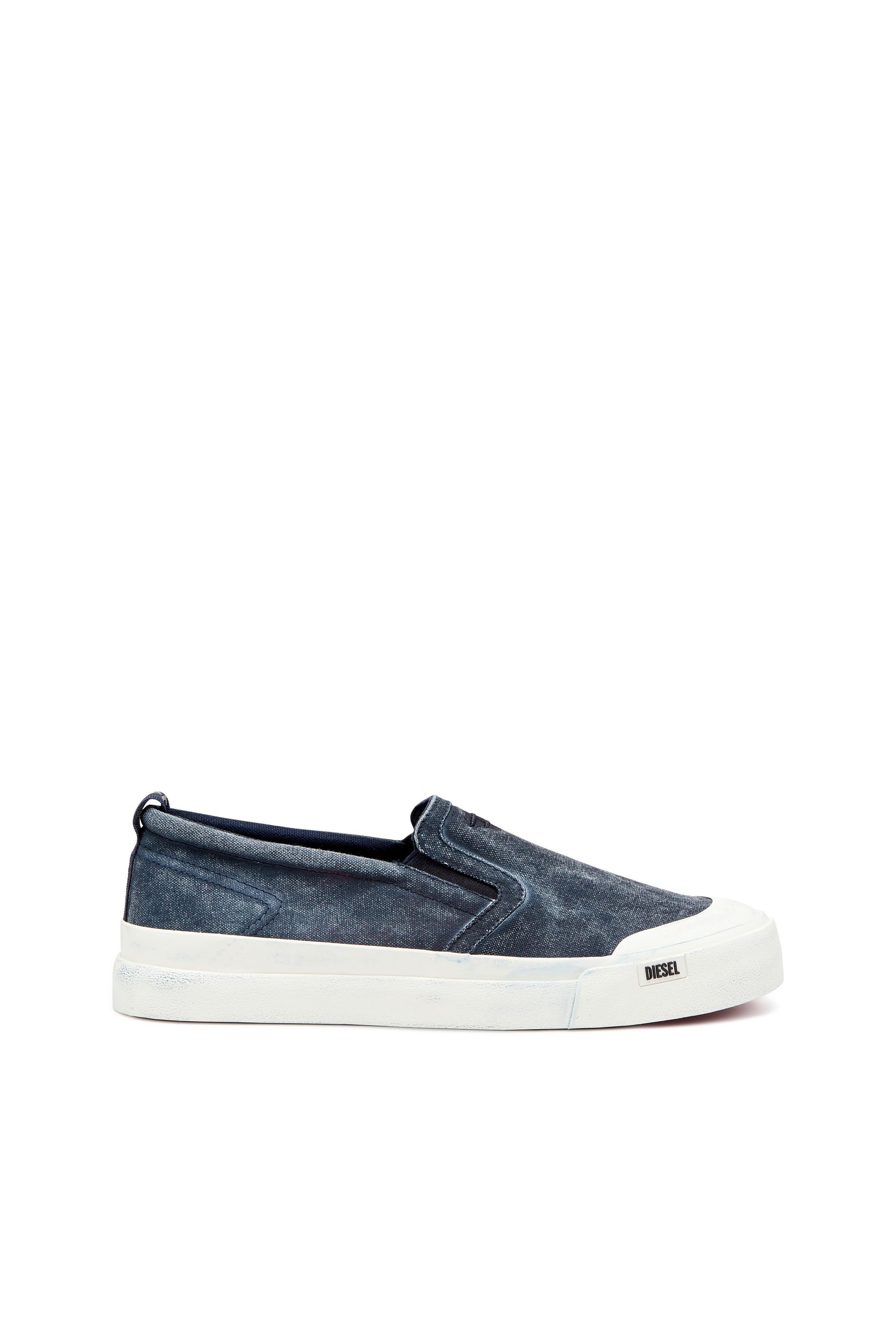 Diesel - S-ATHOS SLIP ON, Man Canvas slip-on sneakers with D embroidery in Blue - Image 1