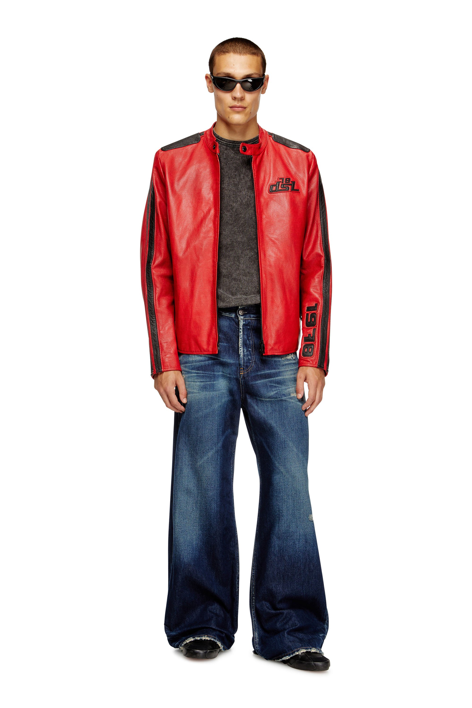 Diesel - L-POP, Unisex's Biker jacket in perforated leather in Red - 2