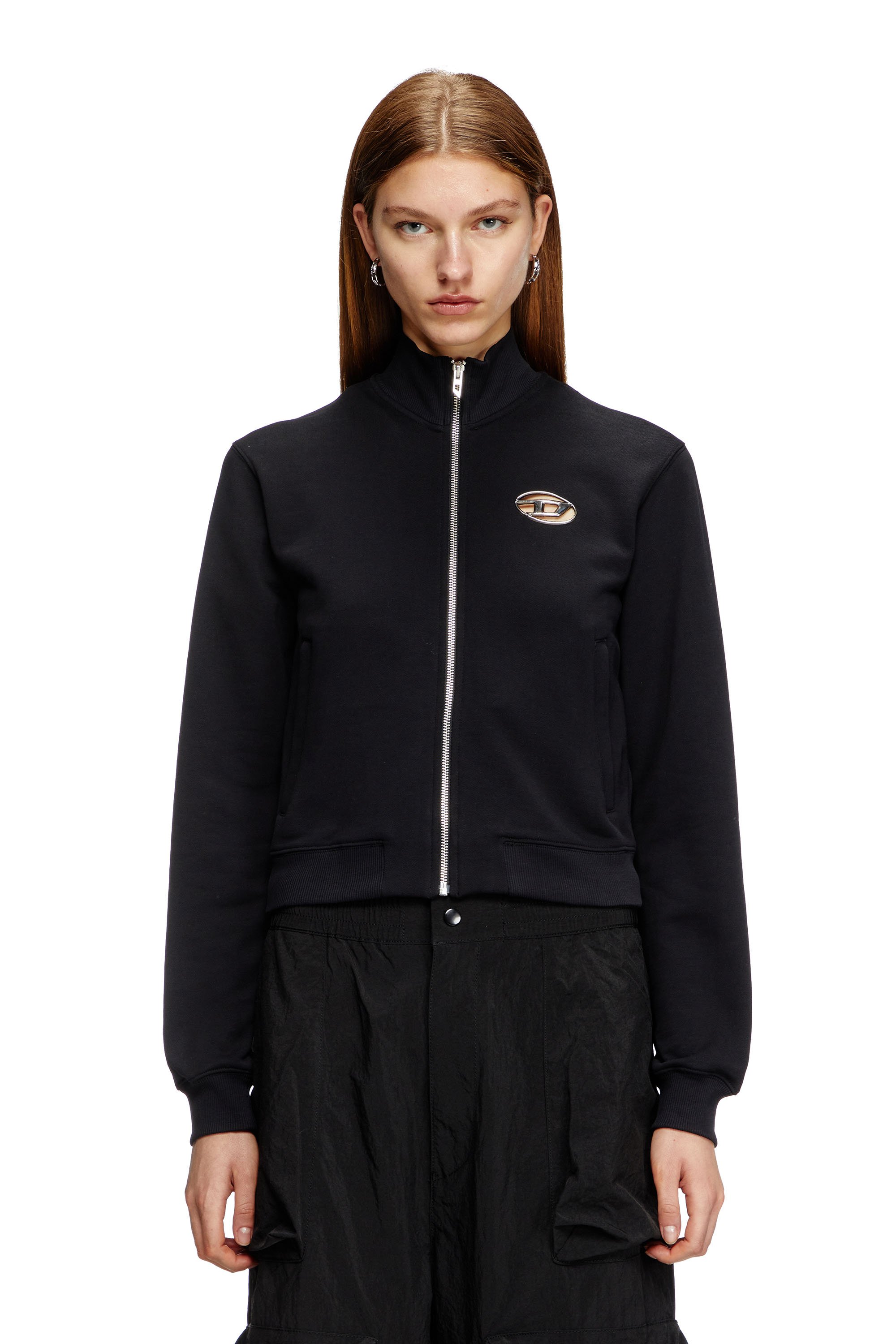 Diesel - F-FLACIN, Woman's Zip-up sweatshirt with cut-out logo in Black - 1