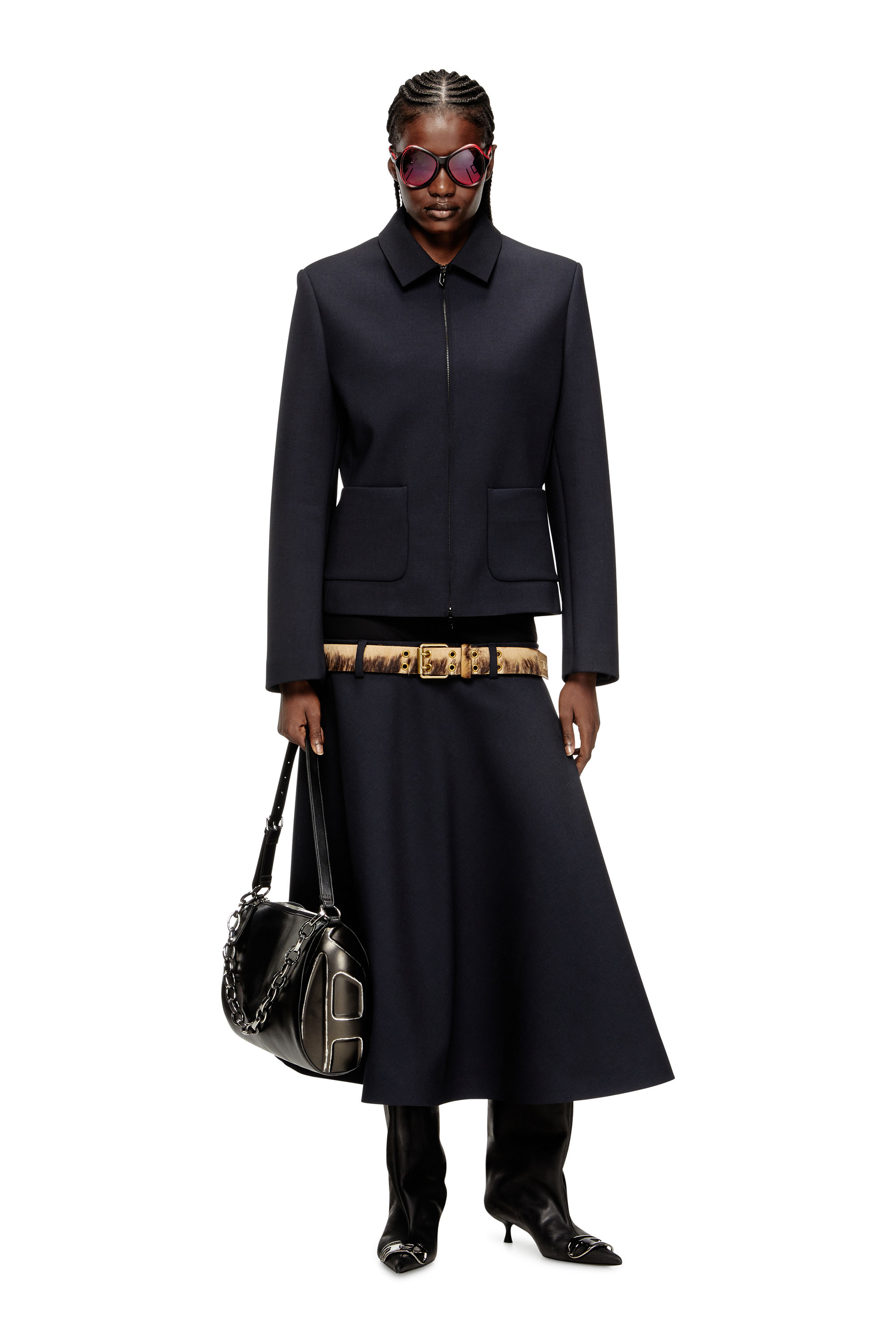 Women's Collared jacket in neoprene-bonded fabric | Blue