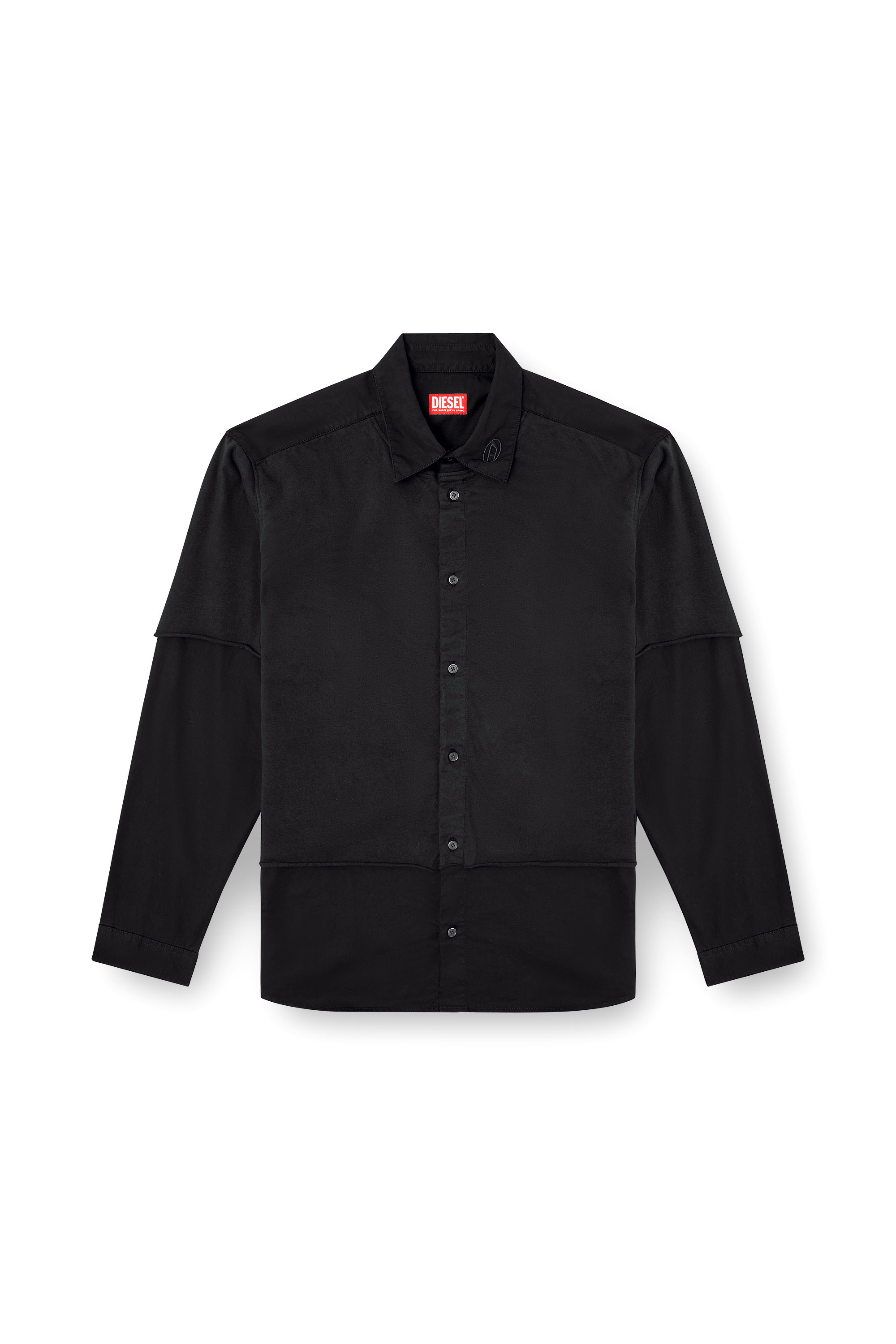 Diesel - S-GASTON-O, Man's Layered shirt in twill and jersey in Black - 4