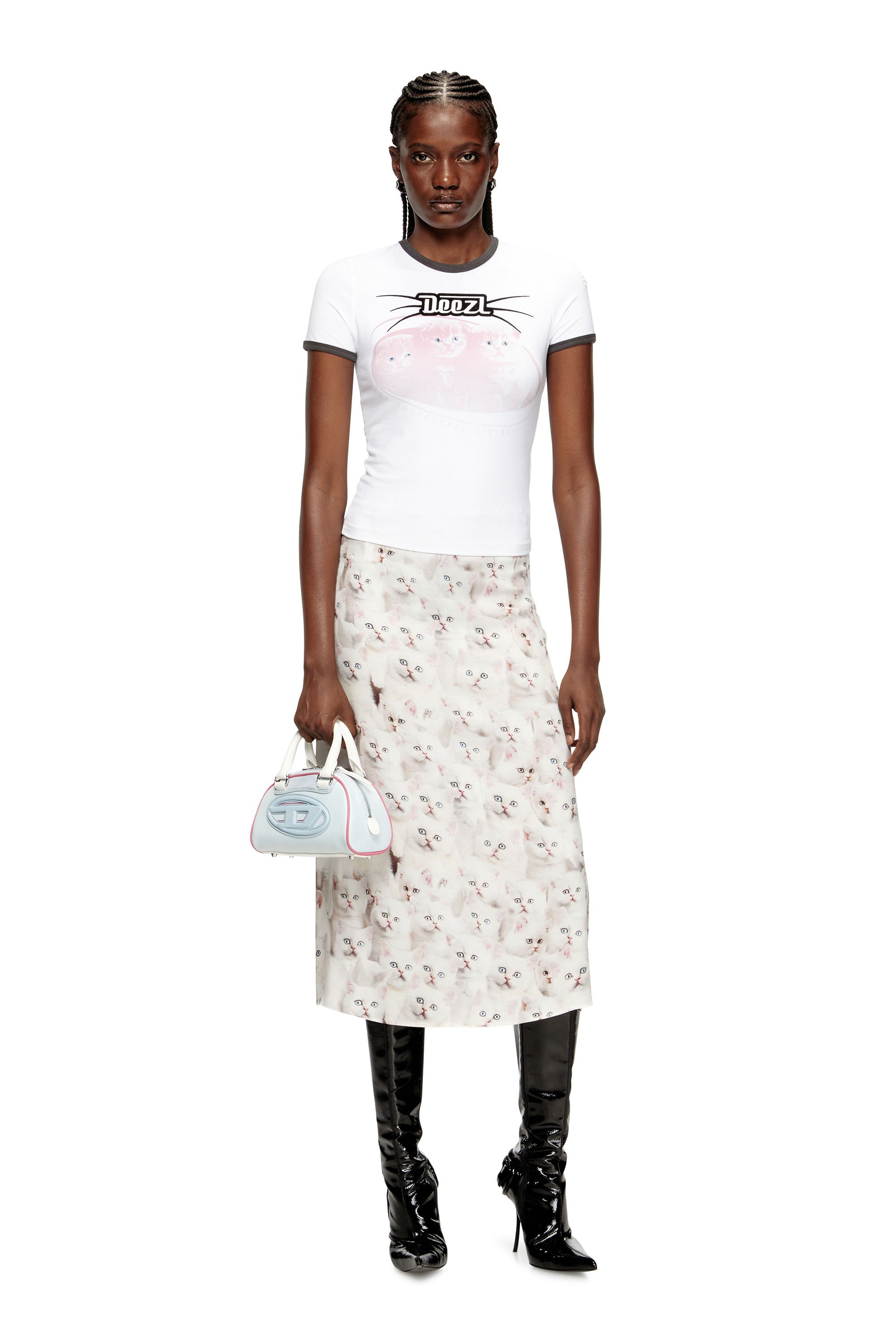 Diesel - O-RCHID-R1, Falda midi de viscosa con estampado integral Mujer in Blanco - 2