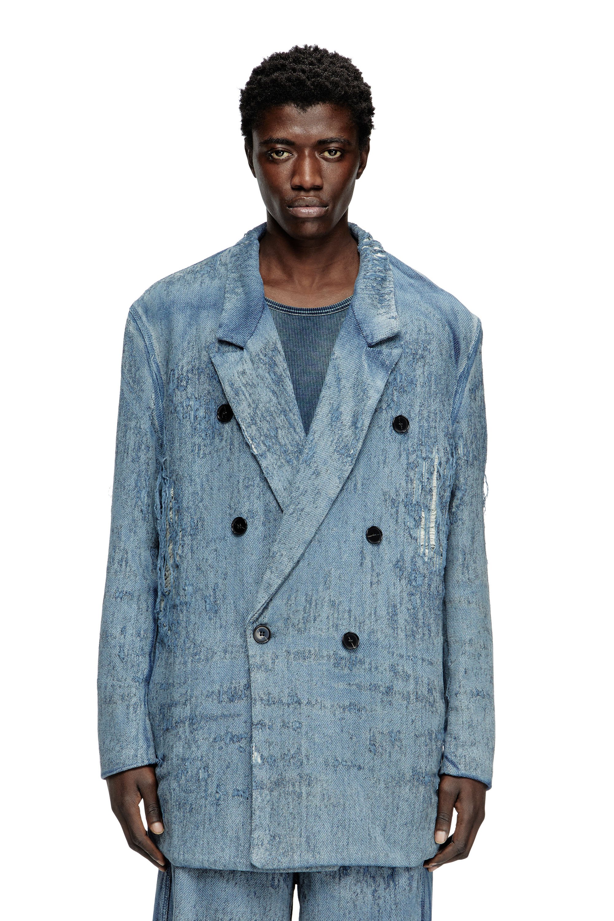 Diesel - D-PEKKA-FSG2, Unisex's Blazer in ultra-destroyed jacquard denim in Light Blue - 2