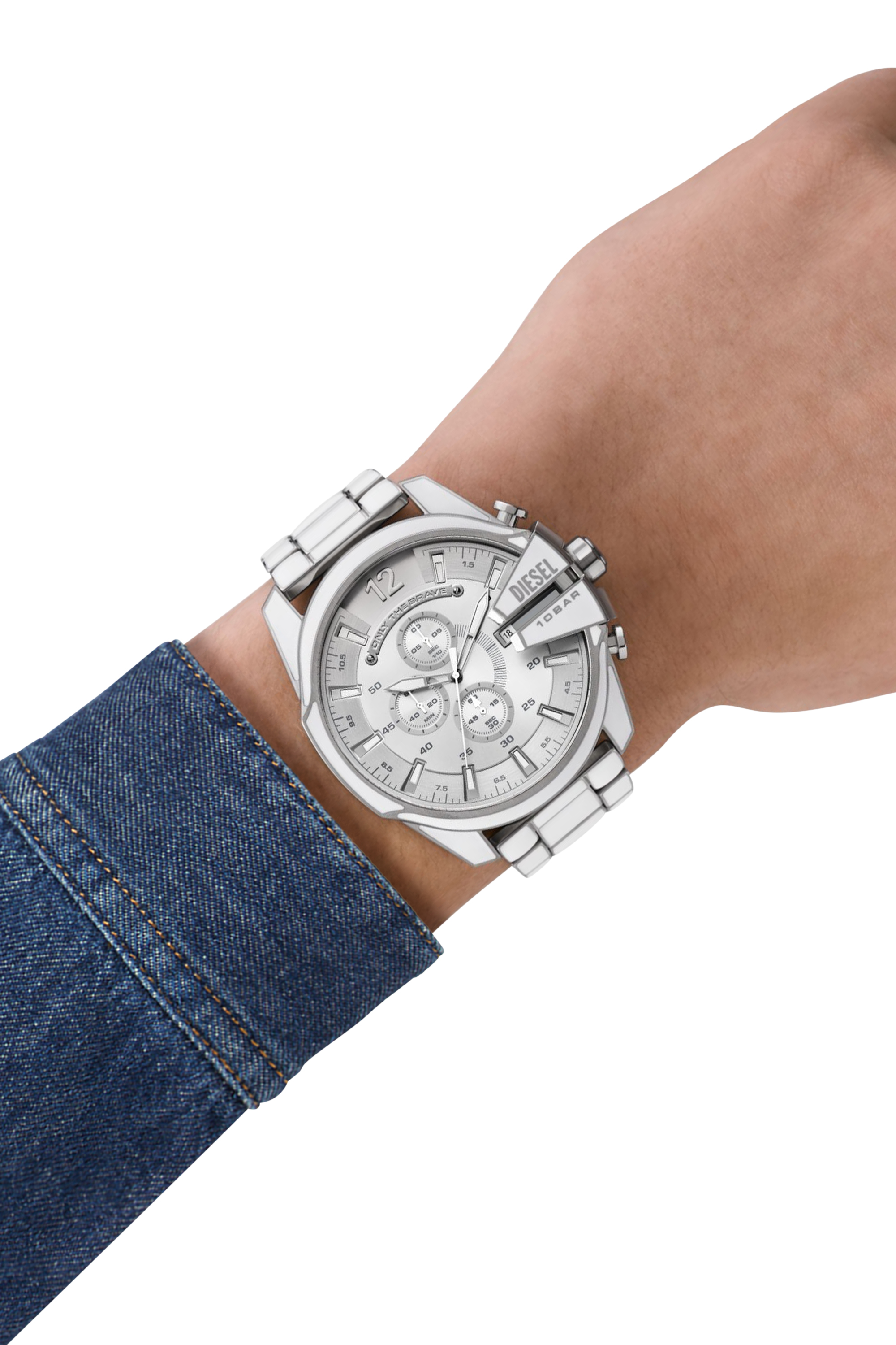 Diesel - DZ4660, Reloj Mega Chief blanco y de acero inoxidable Hombre in Plateado - 4