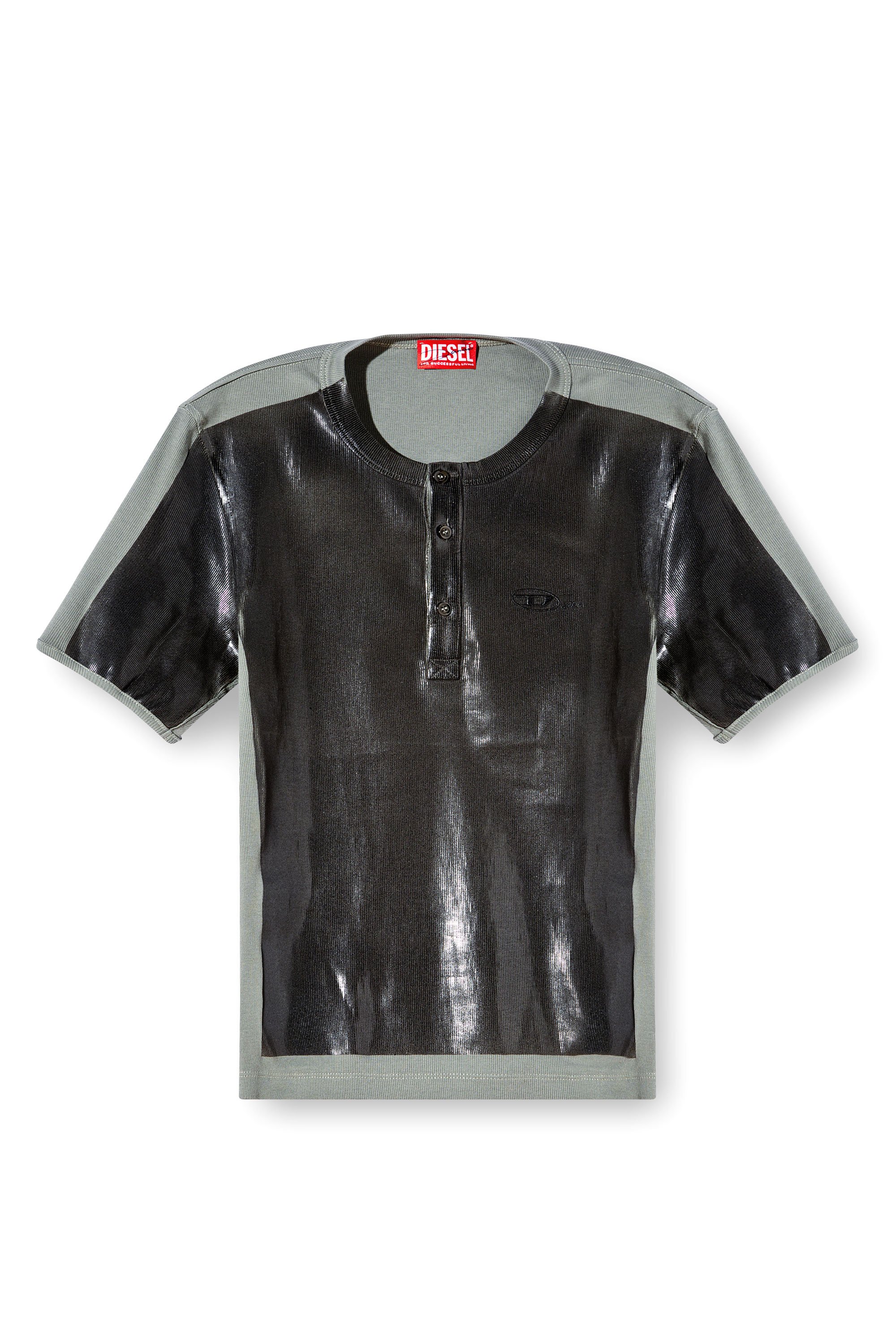 Diesel - T-RIBBER-DD, Camisa Henley con parte delantera recubierta Unisex in Gris - 7