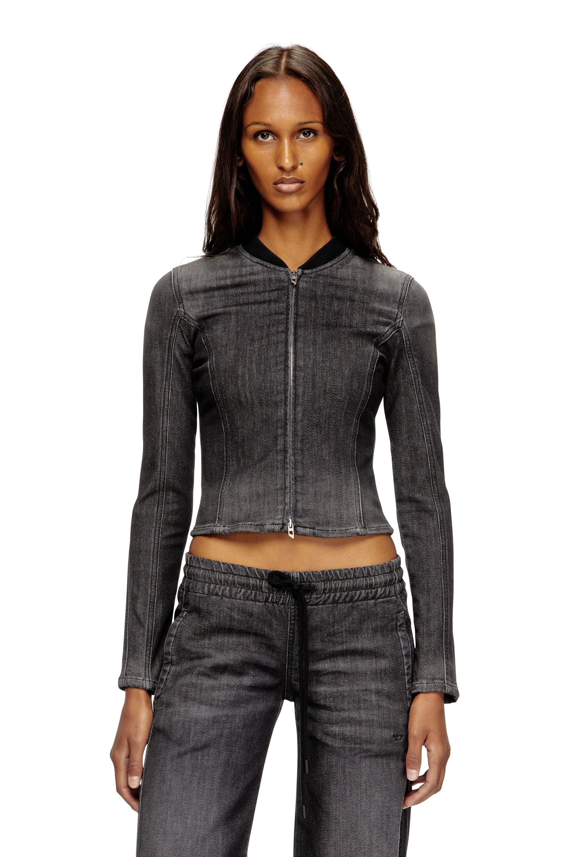 Diesel - DE-GARY-D JOGG, Woman's Cropped jacket in monochrome denim in Black - 1