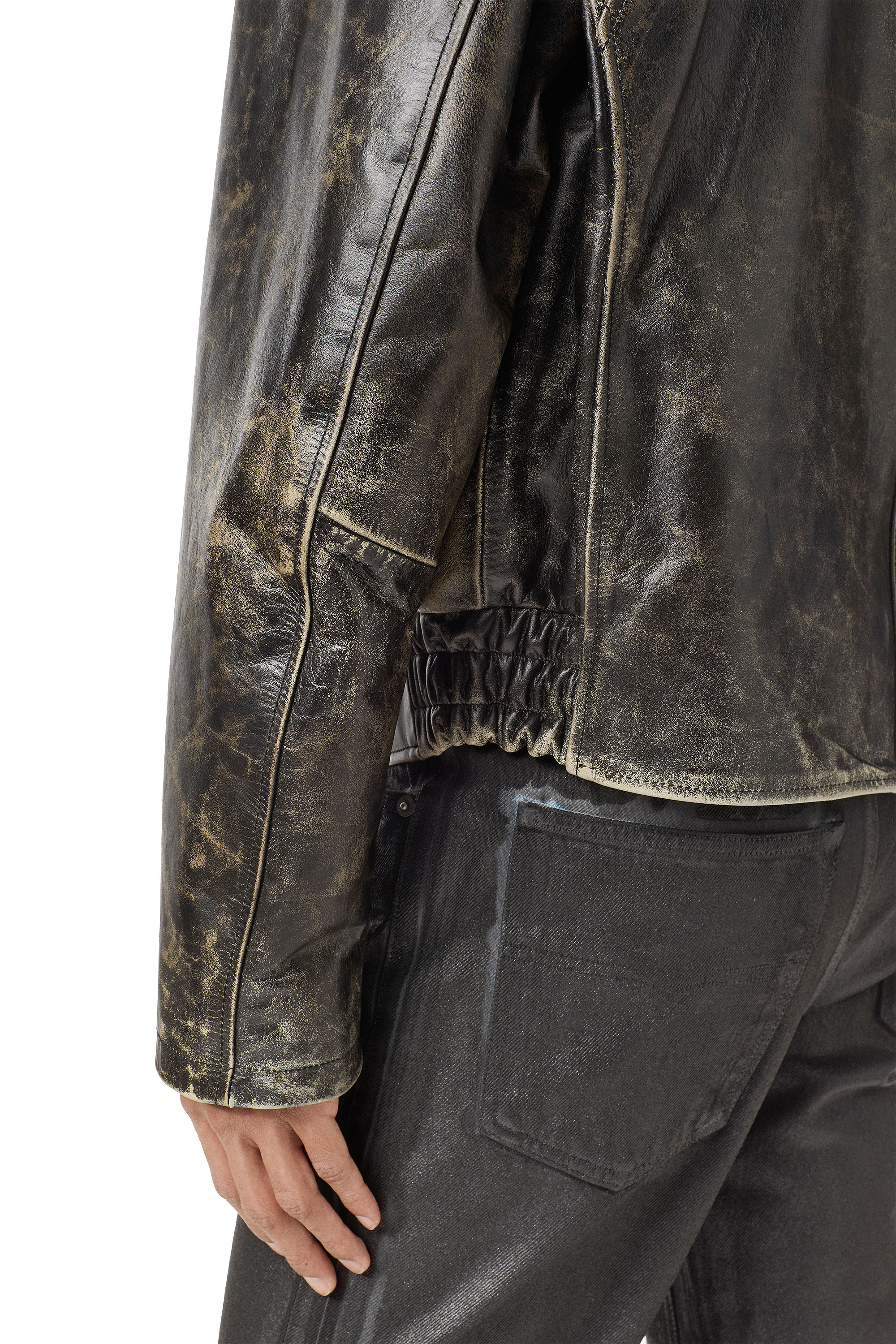 Mens Clothing Jackets Leather jackets DIESEL Biker Jacket In Two-tone Tumbled Leather in Black for Men 