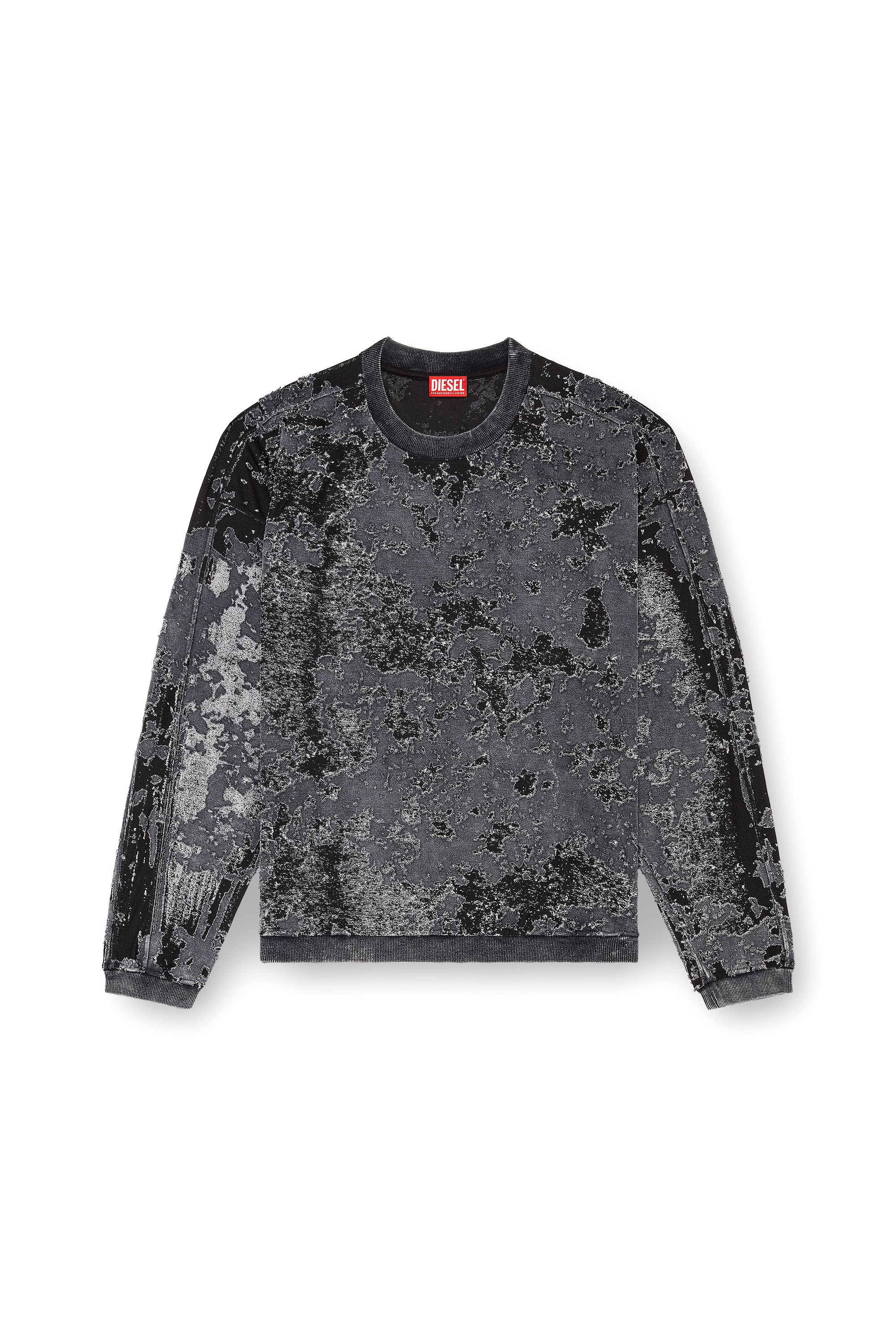 Diesel - S-ARISY, Man's Burnout sweatshirt with camo effect in Black - 6