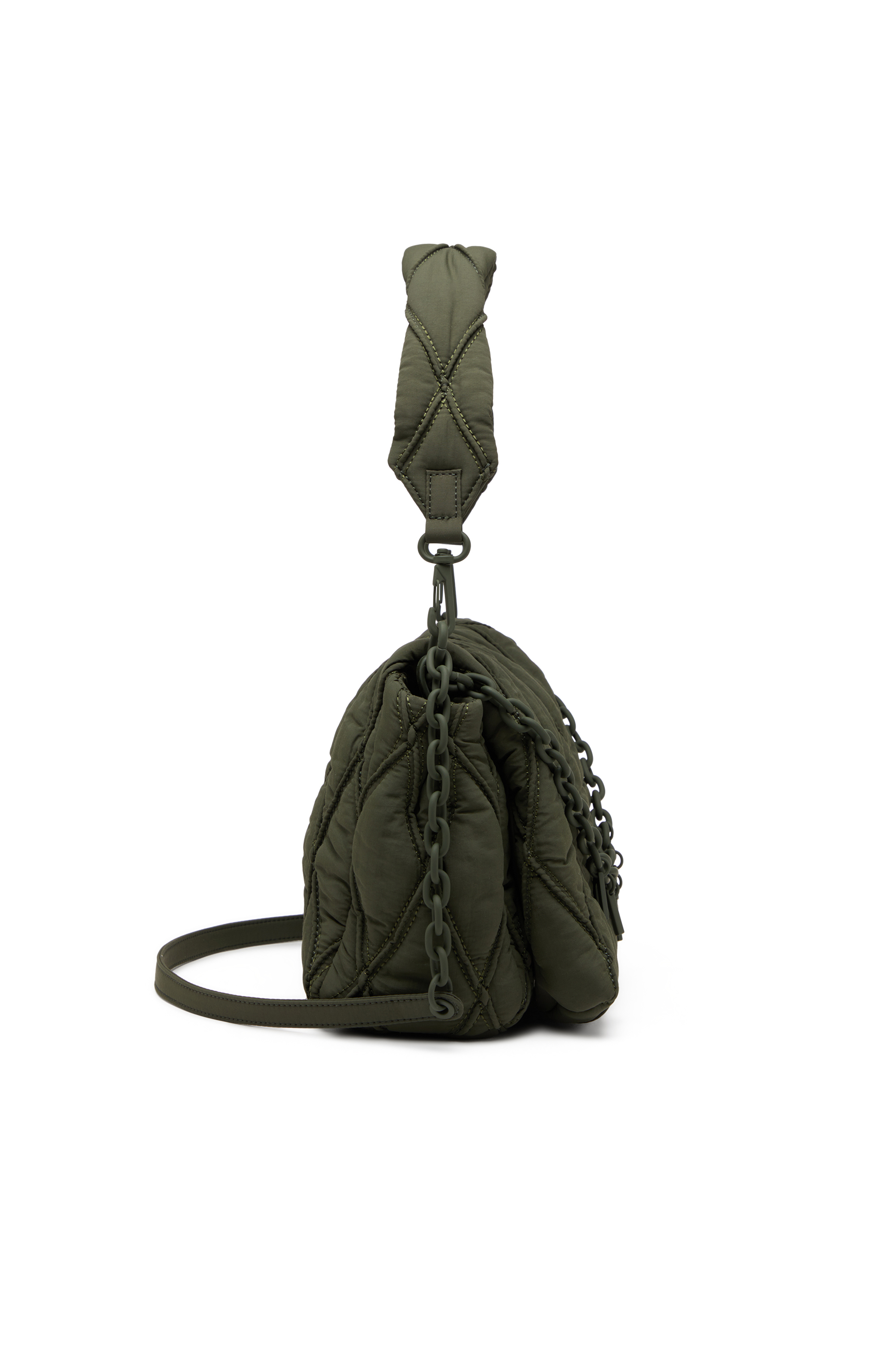 Diesel - CHARM-D SHOULDER M, Woman's Charm-D M-Shoulder bag in quilted nylon in Dark Green - 3