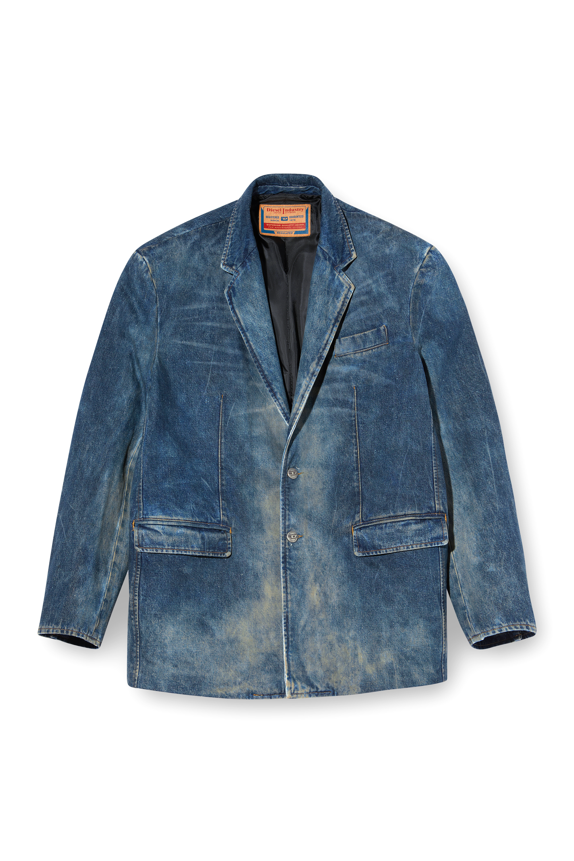 Diesel - D-OVER-DD, Blazer en denim tratado a mano con efecto de suciedad Unisex in Azul marino - 8