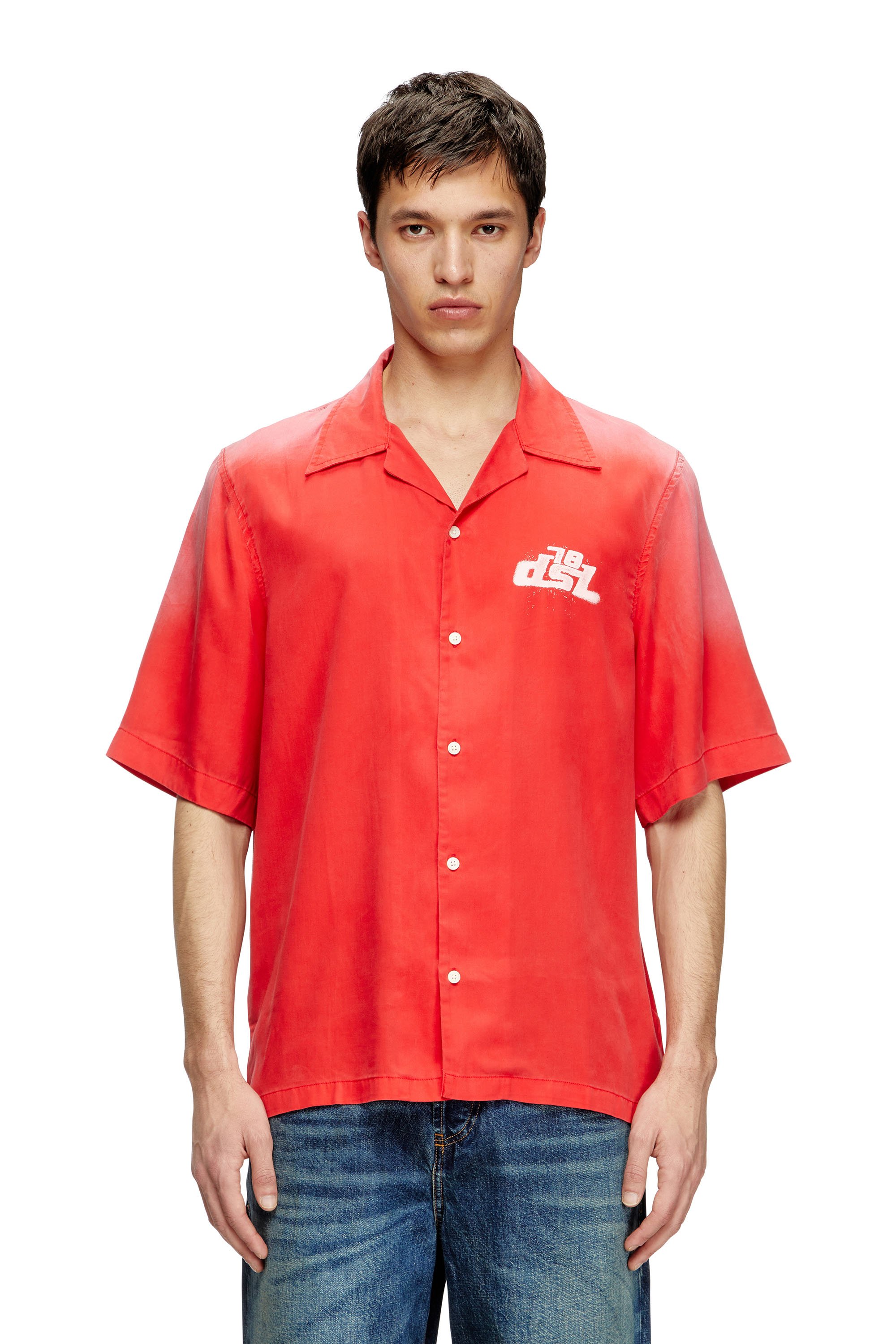 Diesel - S-ELLY, Camisa de bolos desteñida con estampados de logotipos Hombre in Rojo - 1