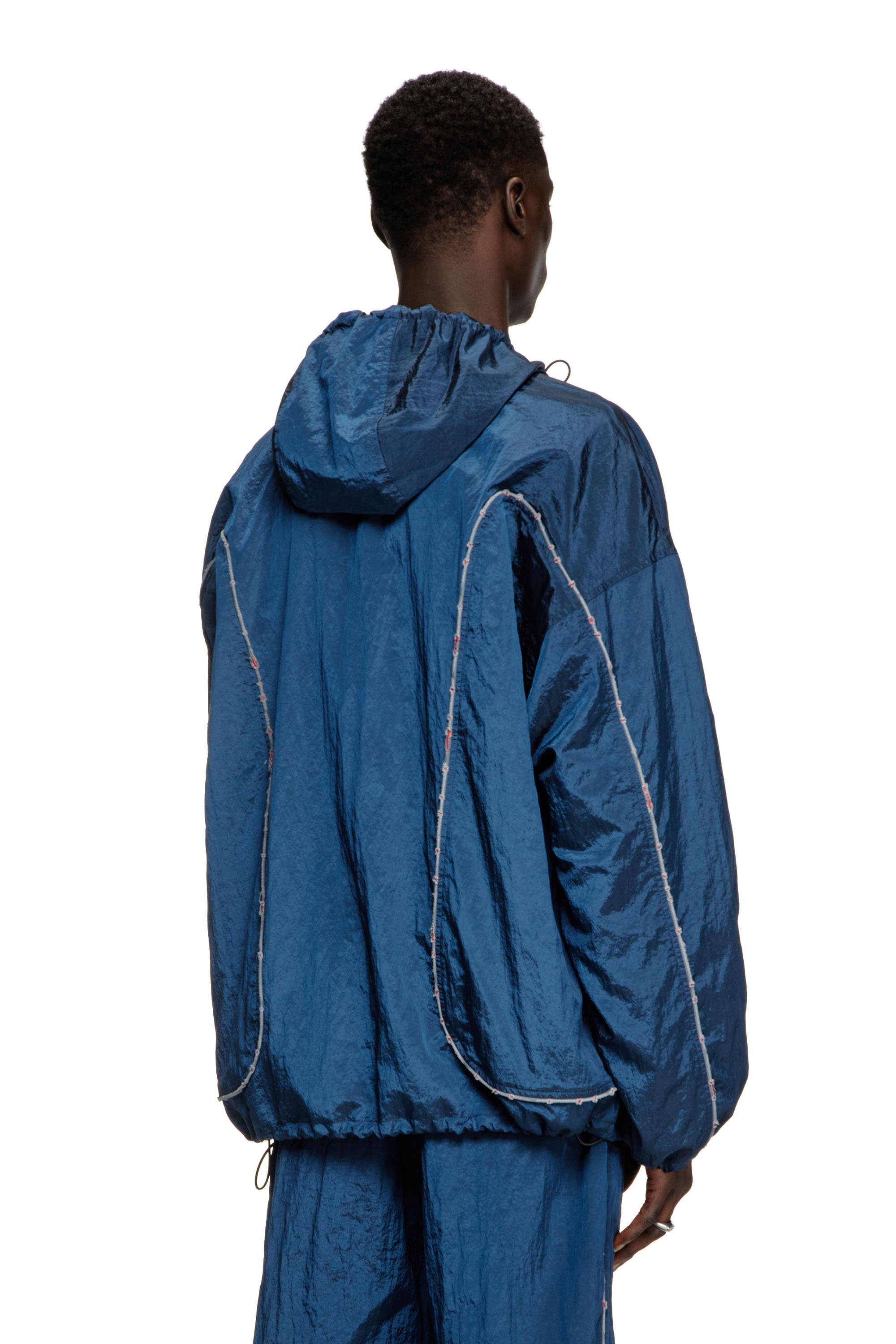 Diesel - J-ANTHEIT, Man's Windbreaker with destroyed piping in Blue - 3