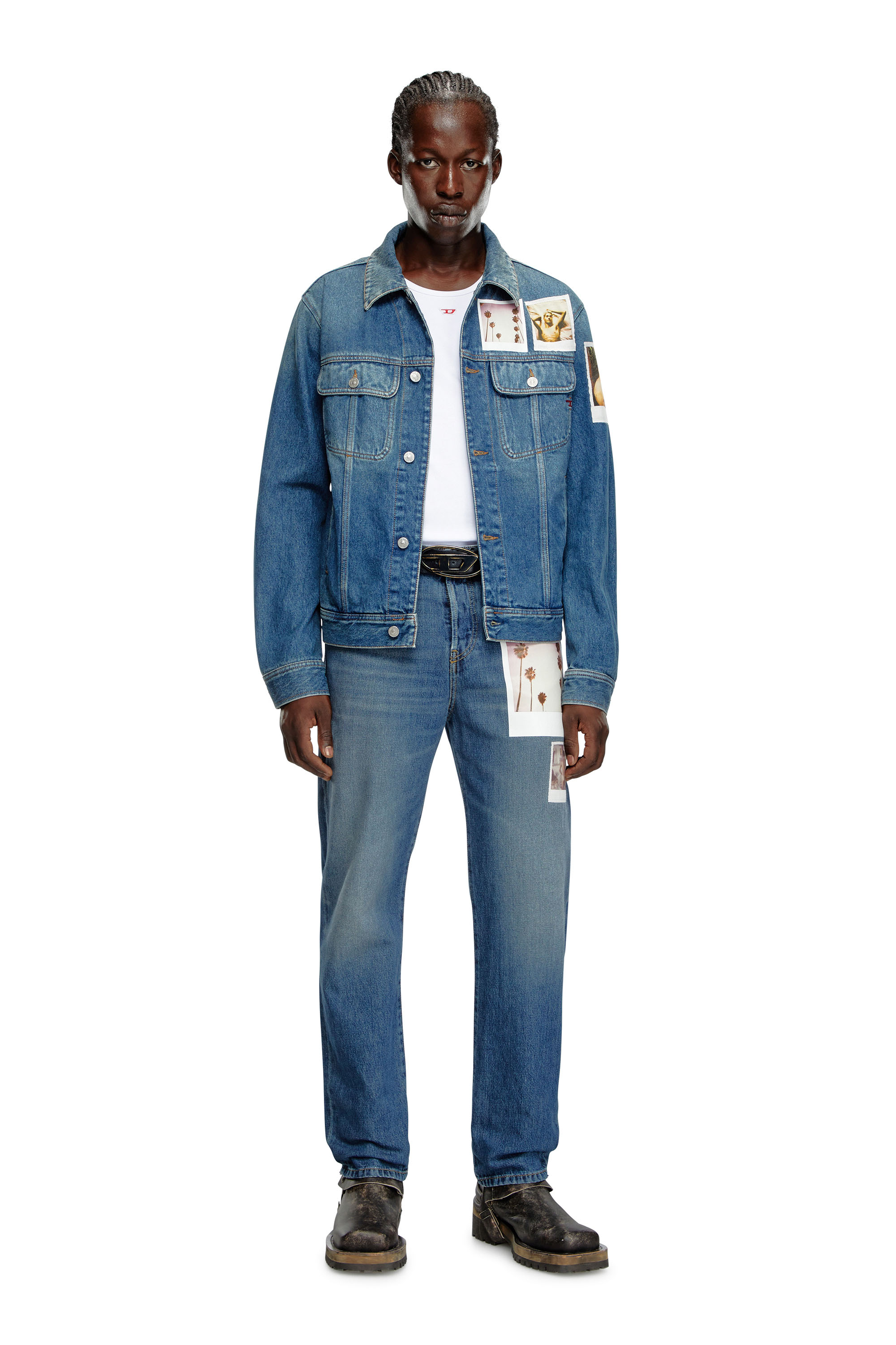 Diesel - PR-D-BARCY, Unisex's Trucker jacket with polaroid patches in Medium blue - 2