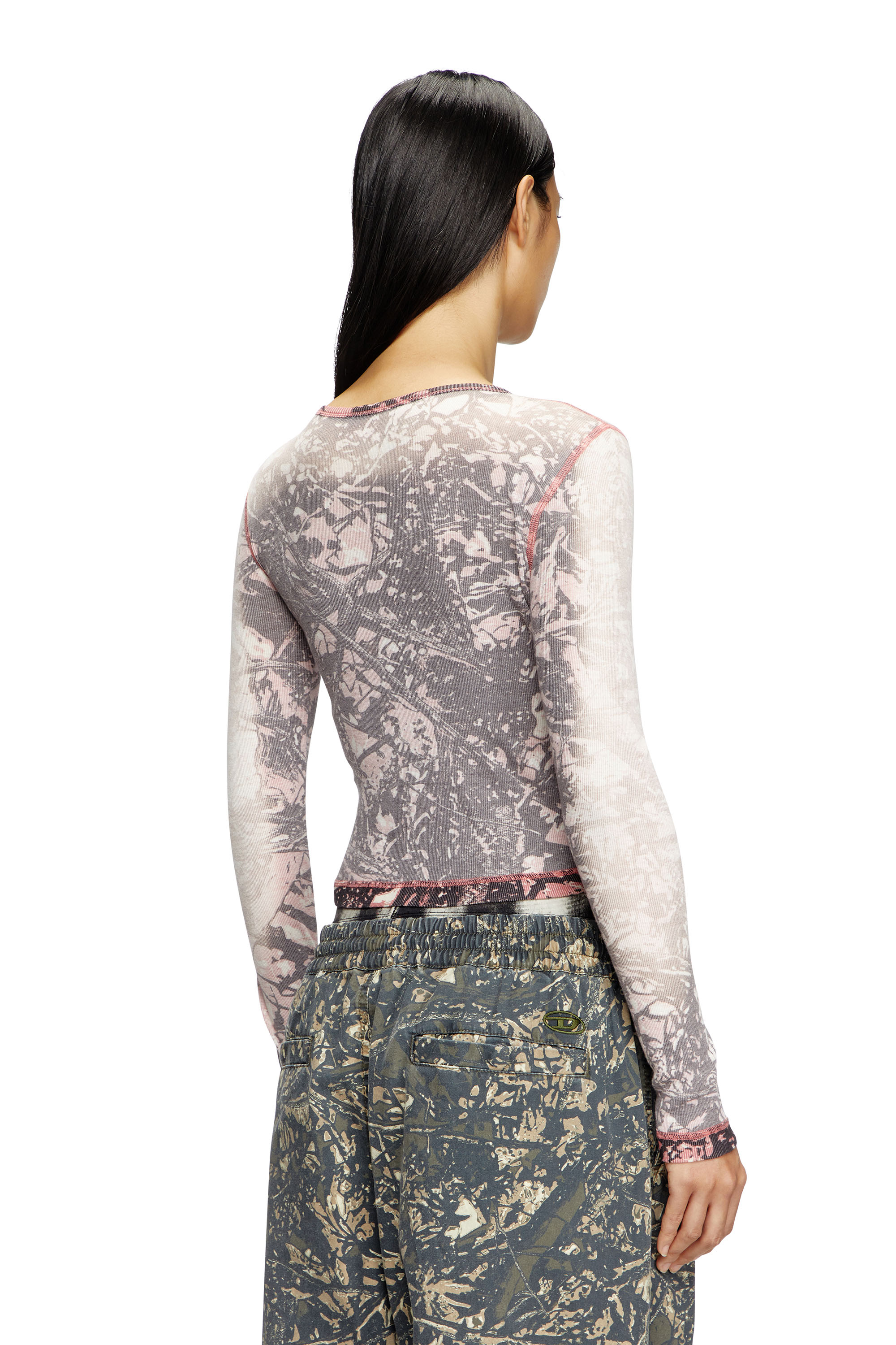 Diesel - T-BANESS-Q1, Woman's Long sleeved top with glitch camo print in Pink/Grey - 3